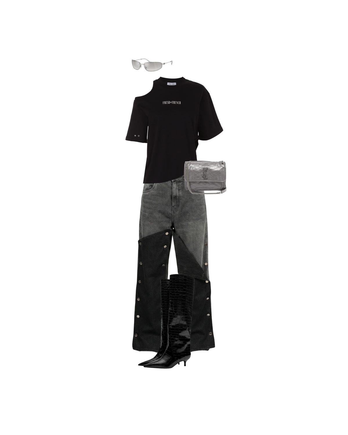 Denim tap Jean + Cut out t shirt N